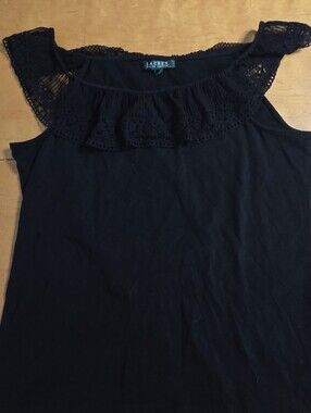 Ralph Lauren Black Lace-Trim Scoop Neck Tank Top